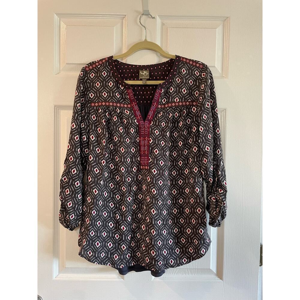 One September Anthropologie Mataura Gray Geometric Embroidered Top Size S. - Picture 3 of 13